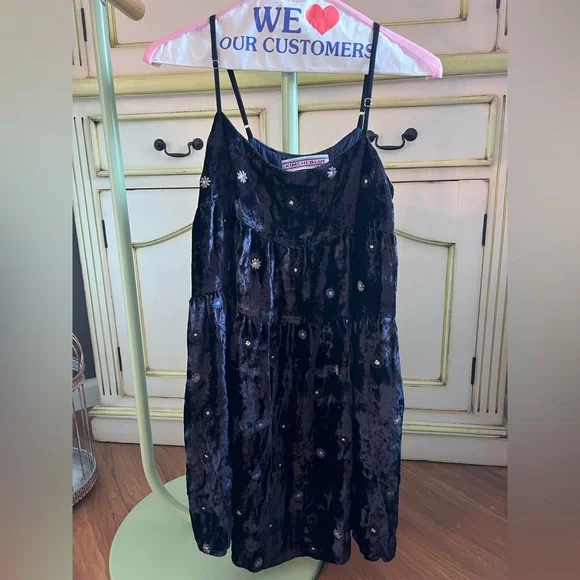 Kimchi Blue Midnight Velvet Dress with Floral Accents - Picture 1 of 5
